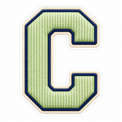 Pistachio Striped Letter C with Navy Stitching Vinyl Decal Stickers