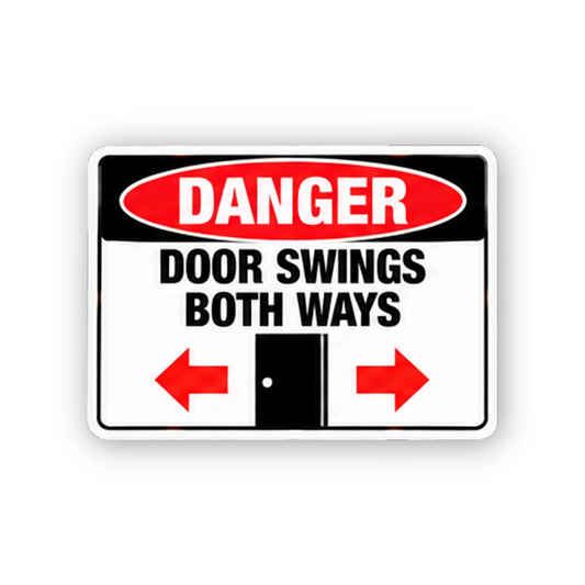 Black Danger Swinging Door Opposed Arrows Panel Vinyl Decal Stickers