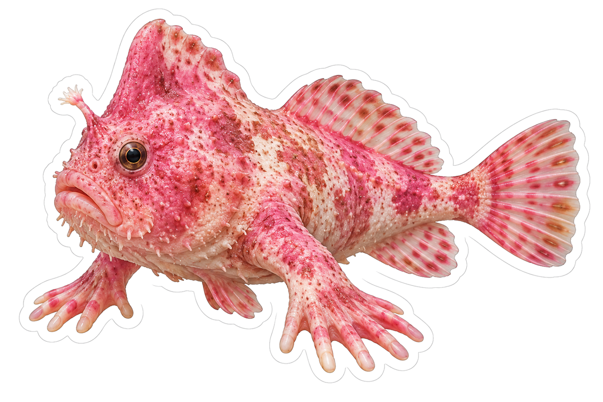 Pink Handfish with Fingerlike Fins Art Vinyl Decal Stickers