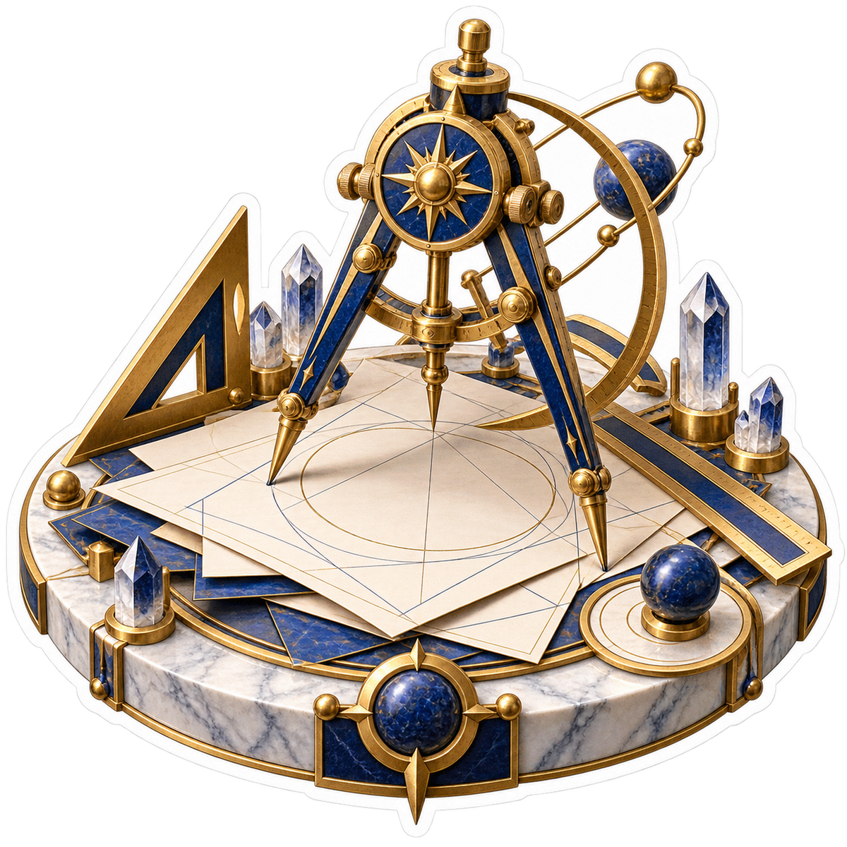 Celestial Drafting Compass on Marble Base Vinyl Decal Stickers