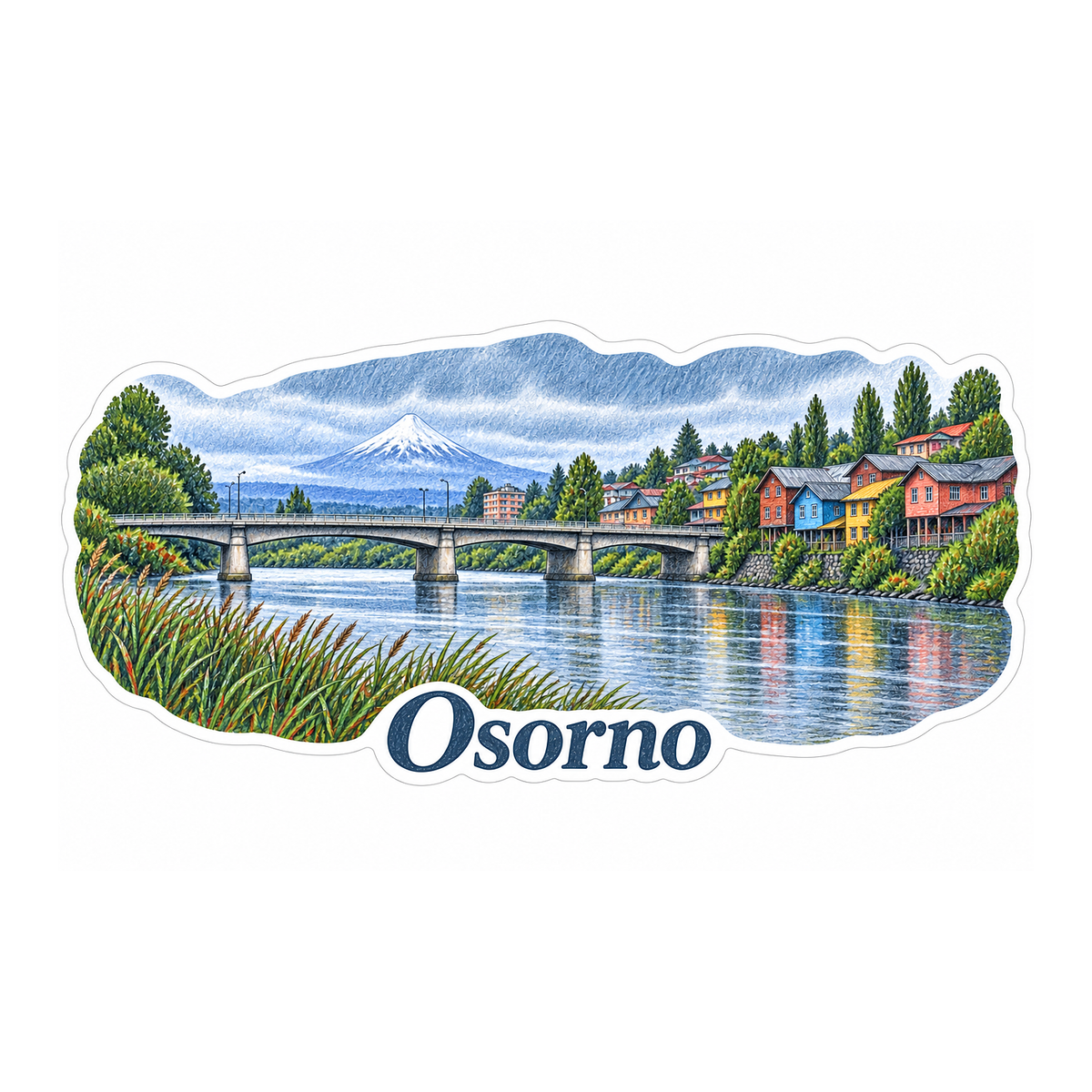 Osorno River and Volcano Art Vinyl Decal Stickers