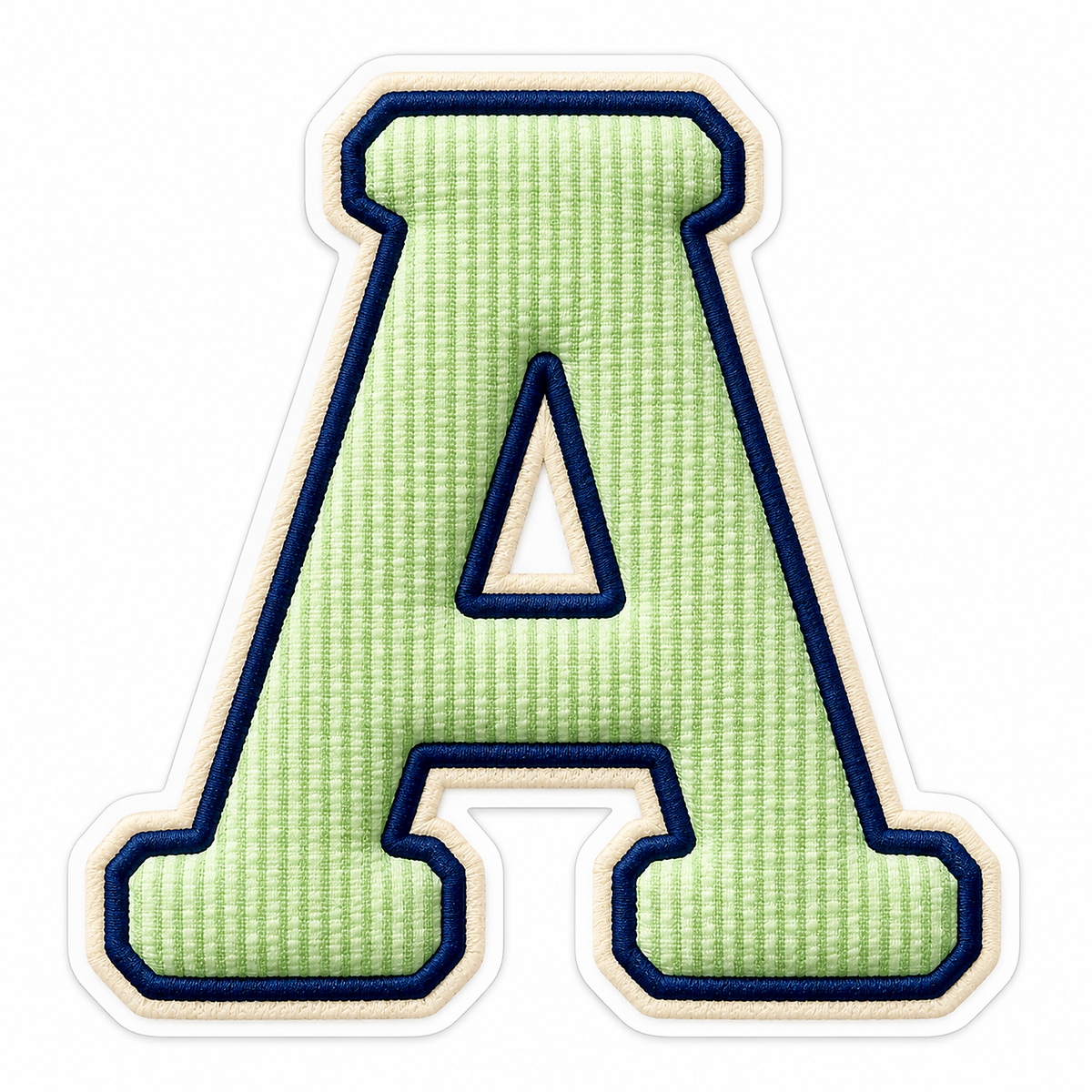 Pistachio Striped Letter A with Navy Stitching Vinyl Decal Stickers