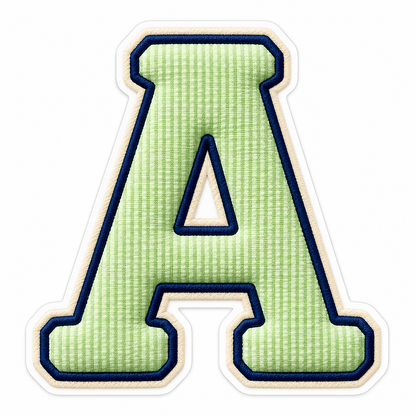 Pistachio Striped Letter A with Navy Stitching Vinyl Decal Stickers