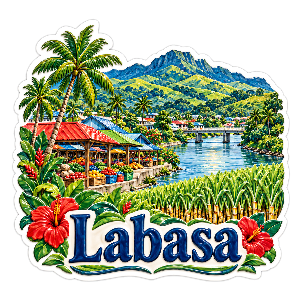 Labasa Tropical River Market Travel Art Vinyl Decal Stickers