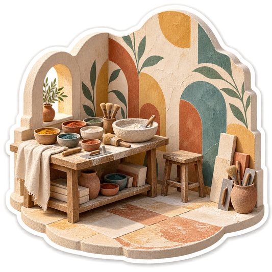 Earth Tone Mural Studio with Pigment Bowls Vinyl Decal Stickers
