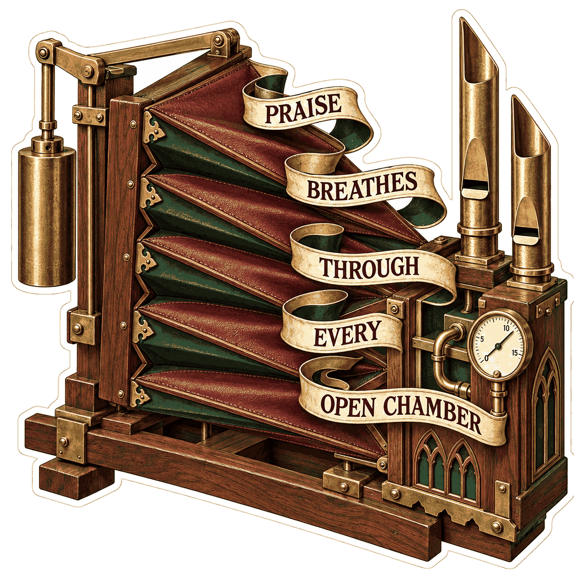 Praise Wooden Bellows with Brass Pipes Art Vinyl Decal Stickers