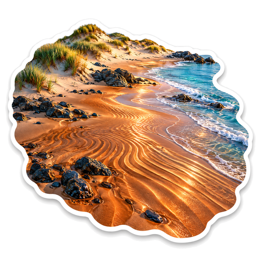 Copper Sand Ripples beside Teal Ocean Waves Vinyl Decal Stickers