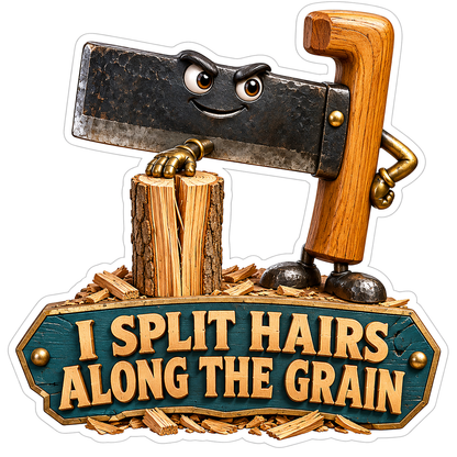 Wood Splitting Blade Character beside Log Vinyl Decal Stickers