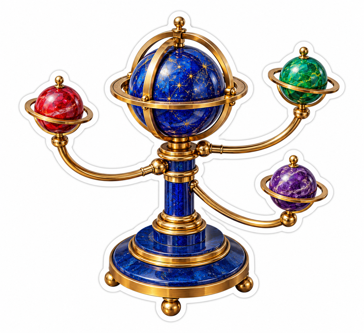 Blue and Gold Orrery with Colorful Planet Orbs Vinyl Decal Stickers
