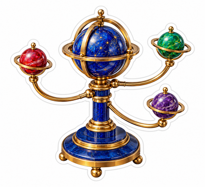 Blue and Gold Orrery with Colorful Planet Orbs Vinyl Decal Stickers