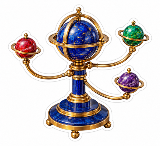 Blue and Gold Orrery with Colorful Planet Orbs Vinyl Decal Stickers