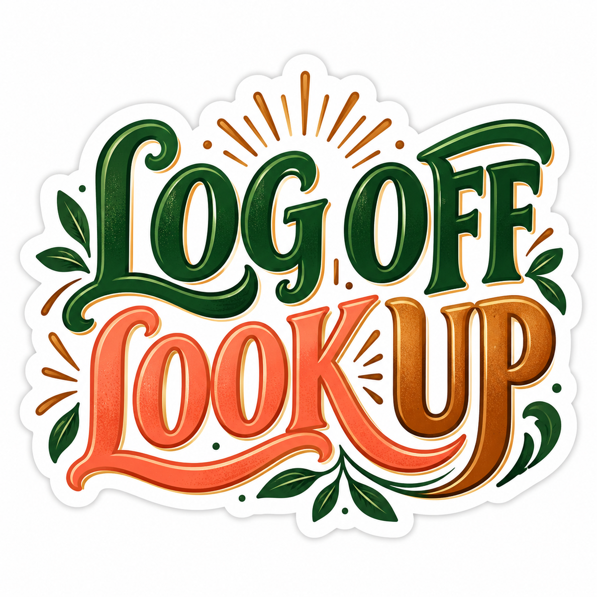 Log Off Look Up Floral Lettering Vinyl Decal Stickers