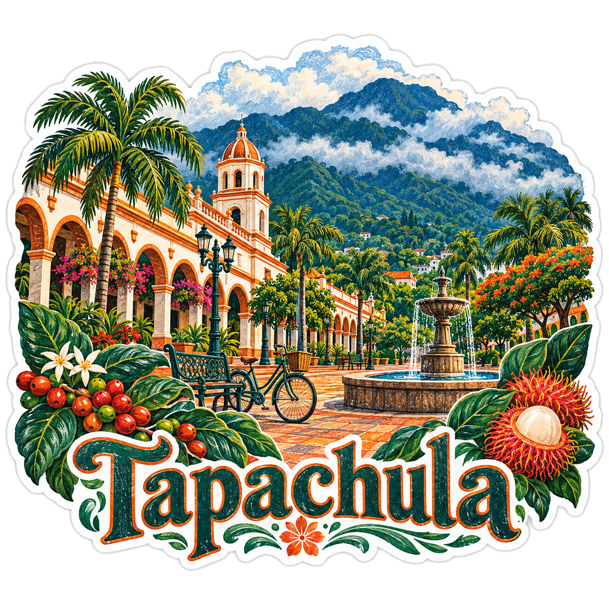 Tapachula Highland Plaza with Tropical Fruit Vinyl Decal Stickers
