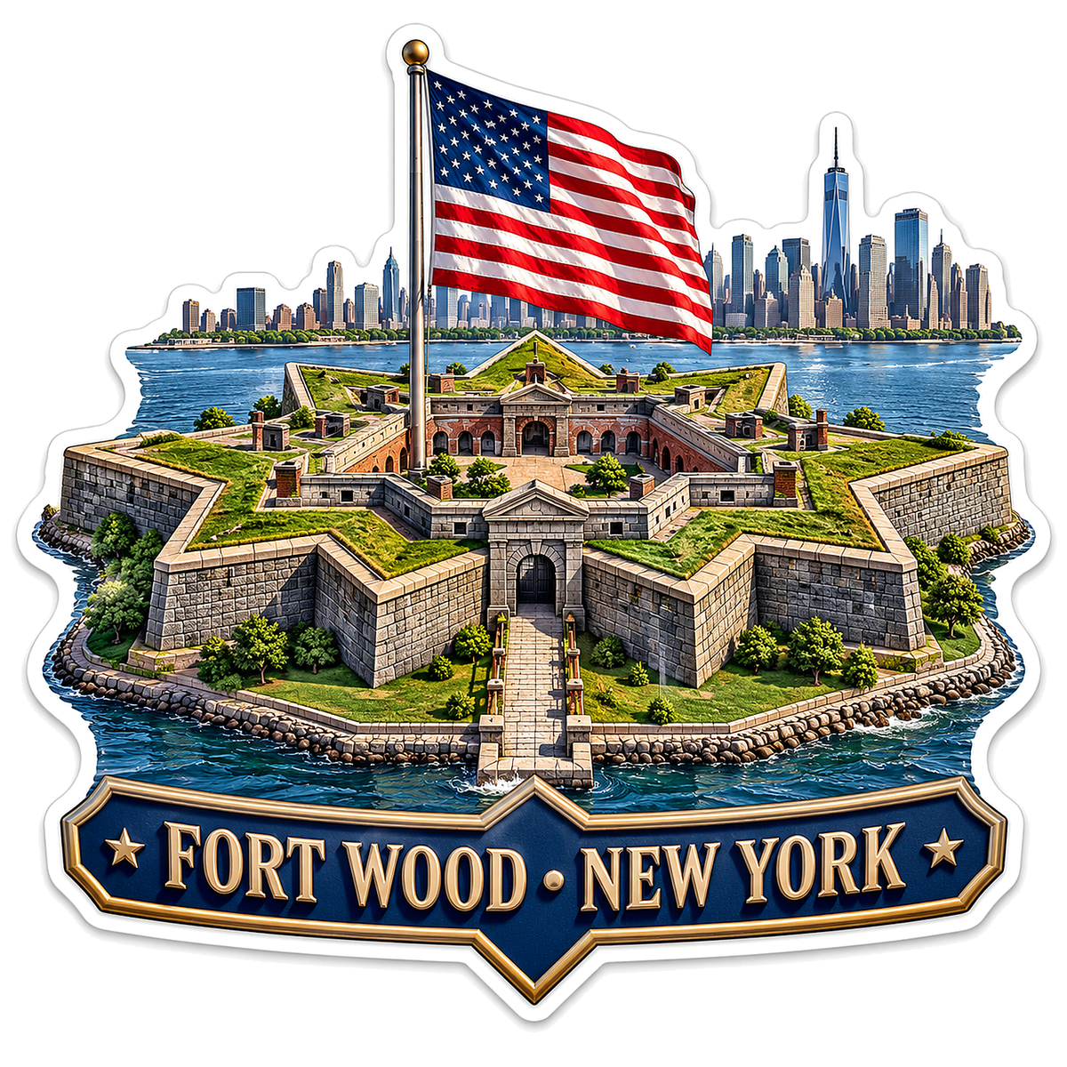 Fort Wood New York American Flag Scene Vinyl Decal Stickers