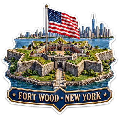 Fort Wood New York American Flag Scene Vinyl Decal Stickers