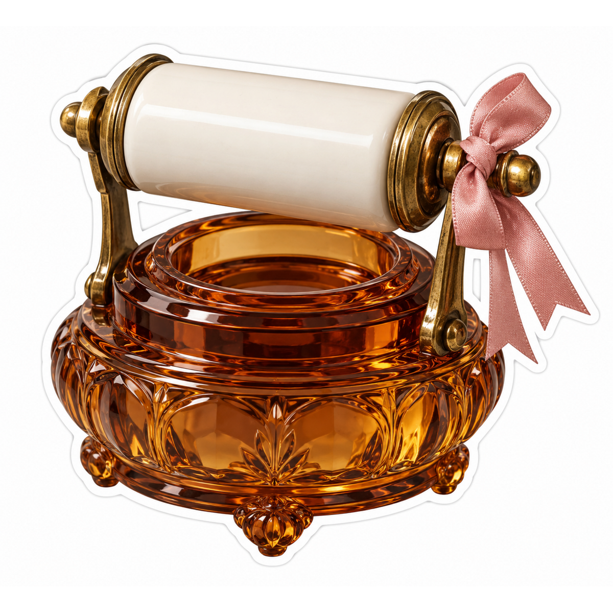 Pink Bow Amber Glass Roller Bowl Art Vinyl Decal Stickers