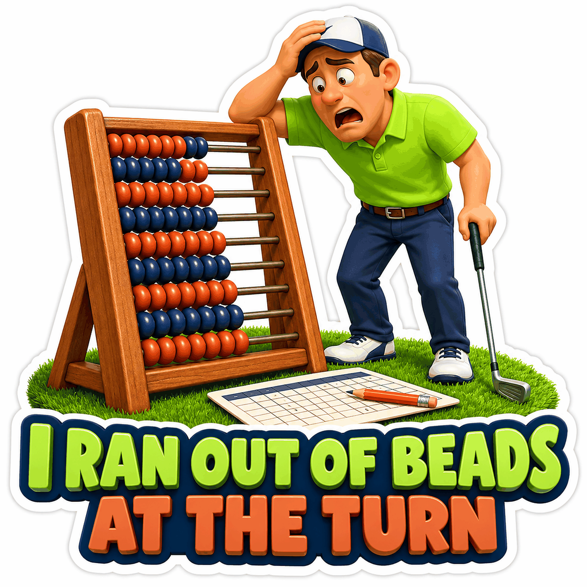 Puzzled Golfer Counting Abacus Beads Art Vinyl Decal Stickers