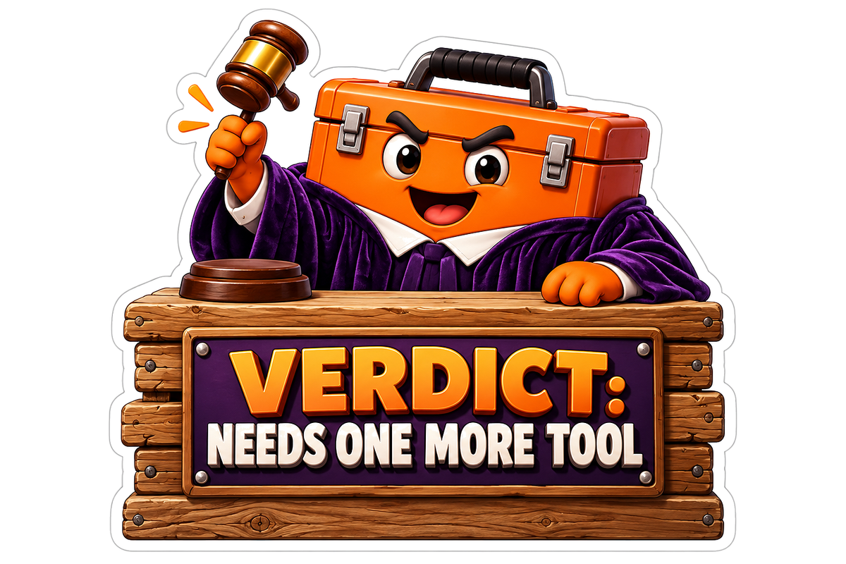 Orange Toolbox Judge Raising a Wooden Gavel Vinyl Decal Stickers