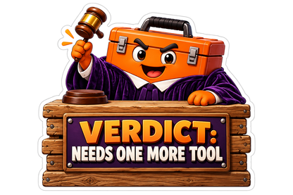 Orange Toolbox Judge Raising a Wooden Gavel Vinyl Decal Stickers