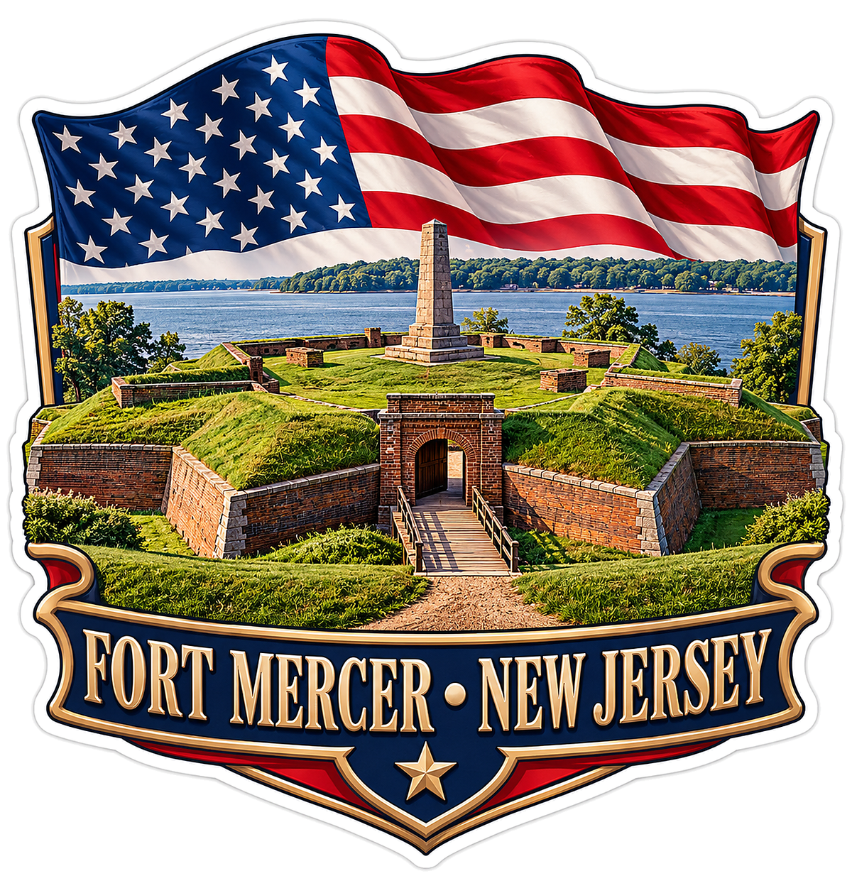 Fort Mercer New Jersey Earthworks and Flag Vinyl Decal Stickers