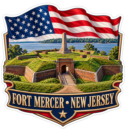 Fort Mercer New Jersey Earthworks and Flag Vinyl Decal Stickers