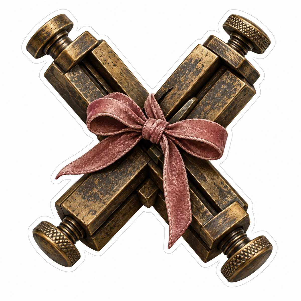 Antique Brass Crossed Tools Brown Bow Art Vinyl Decal Stickers