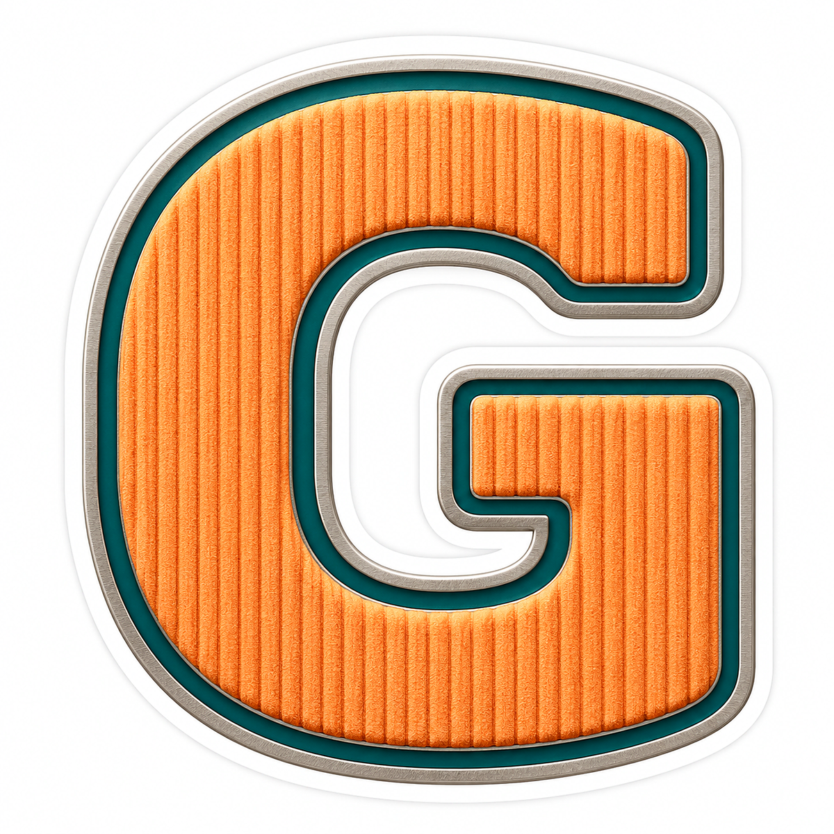 Orange Ribbed Letter G with Teal Trim Art Vinyl Decal Stickers