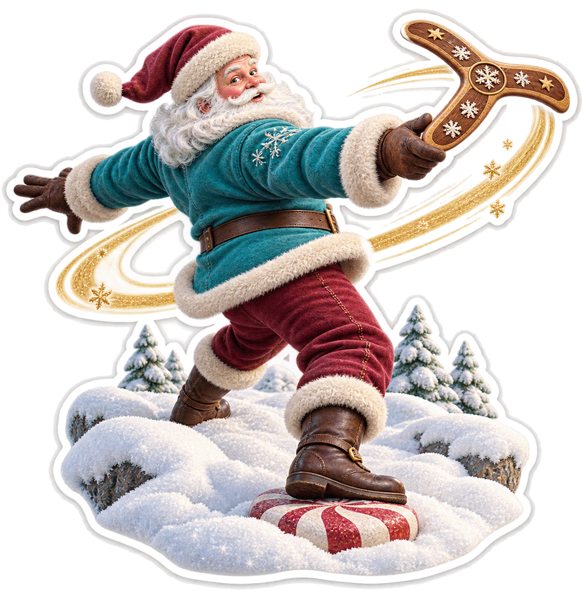 Santa Throwing Star Pattern Boomerang Art Vinyl Decal Stickers