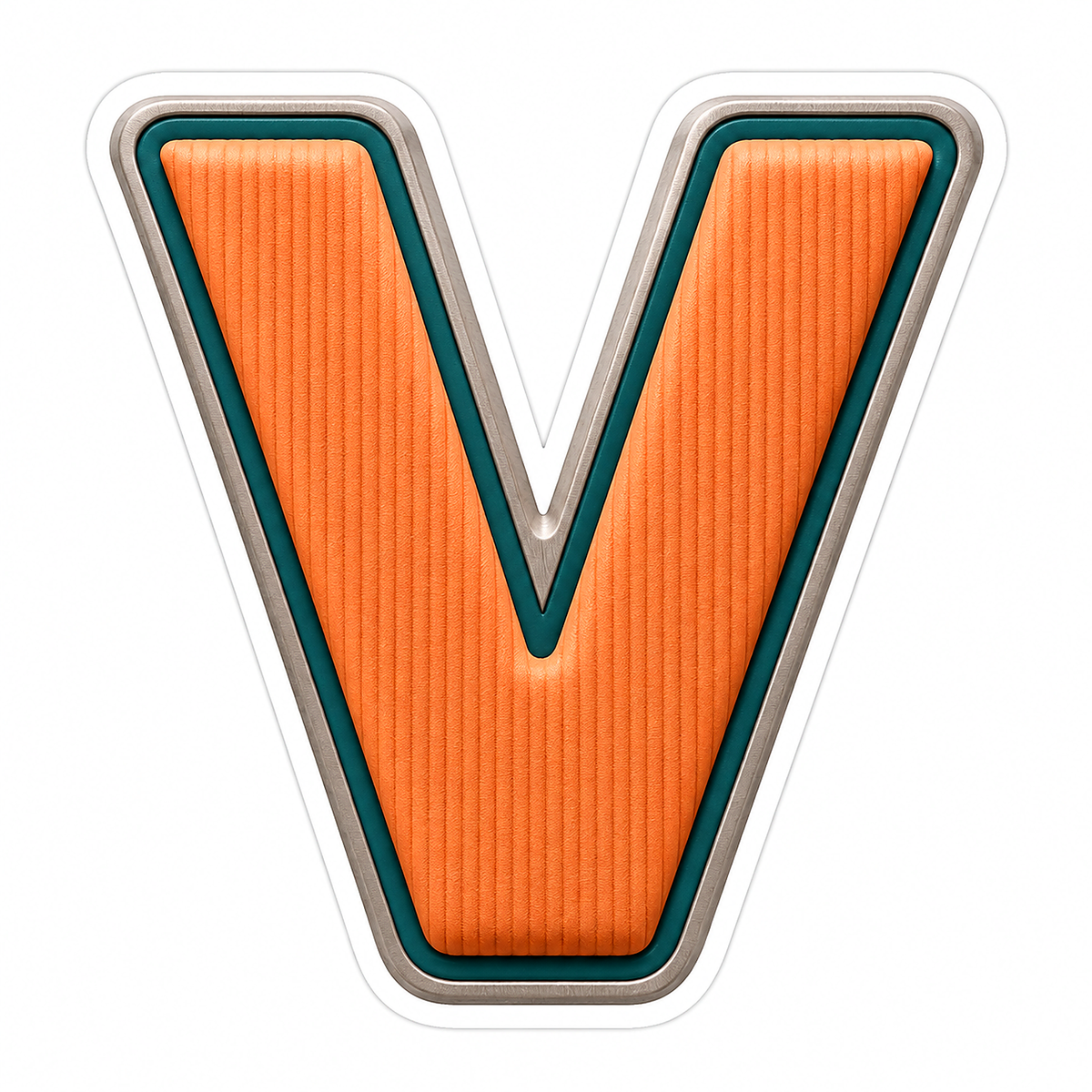 Orange Ribbed Letter V with Teal Trim Art Vinyl Decal Stickers