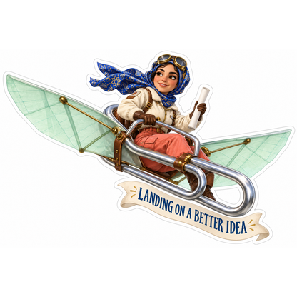 Woman Piloting Paperclip Glider Art Vinyl Decal Stickers