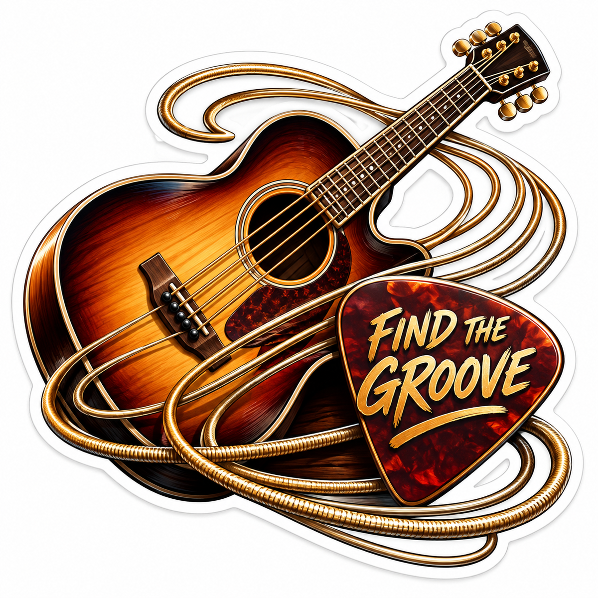 Find the Groove Acoustic Guitar and Pick Art Vinyl Decal Stickers
