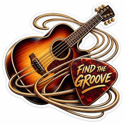 Find the Groove Acoustic Guitar and Pick Art Vinyl Decal Stickers