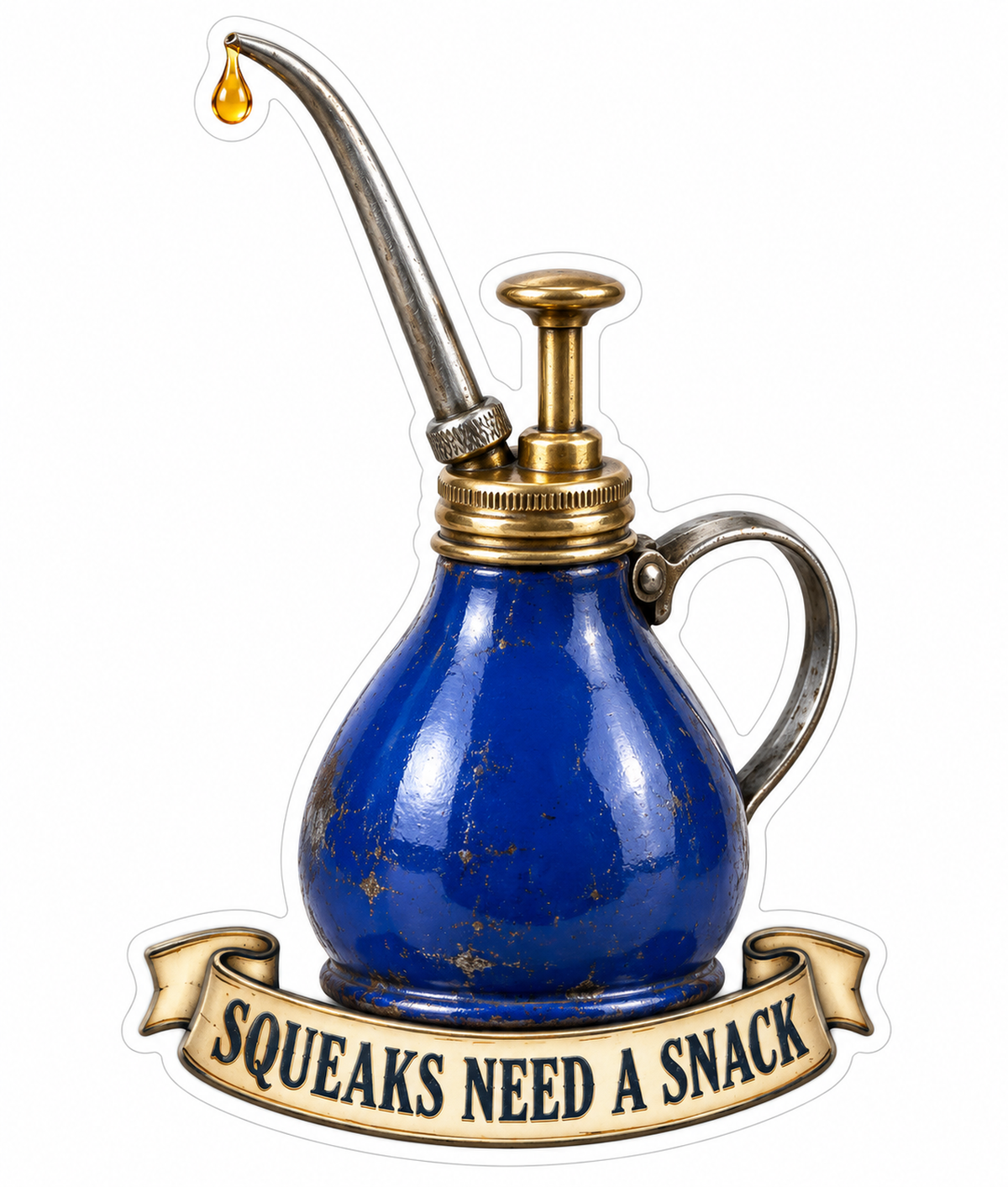 Cobalt Oil Can Curved Silver Spout Art Vinyl Decal Stickers