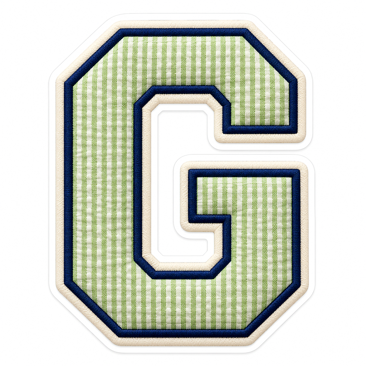 Pistachio Striped Letter G with Navy Stitching Vinyl Decal Stickers