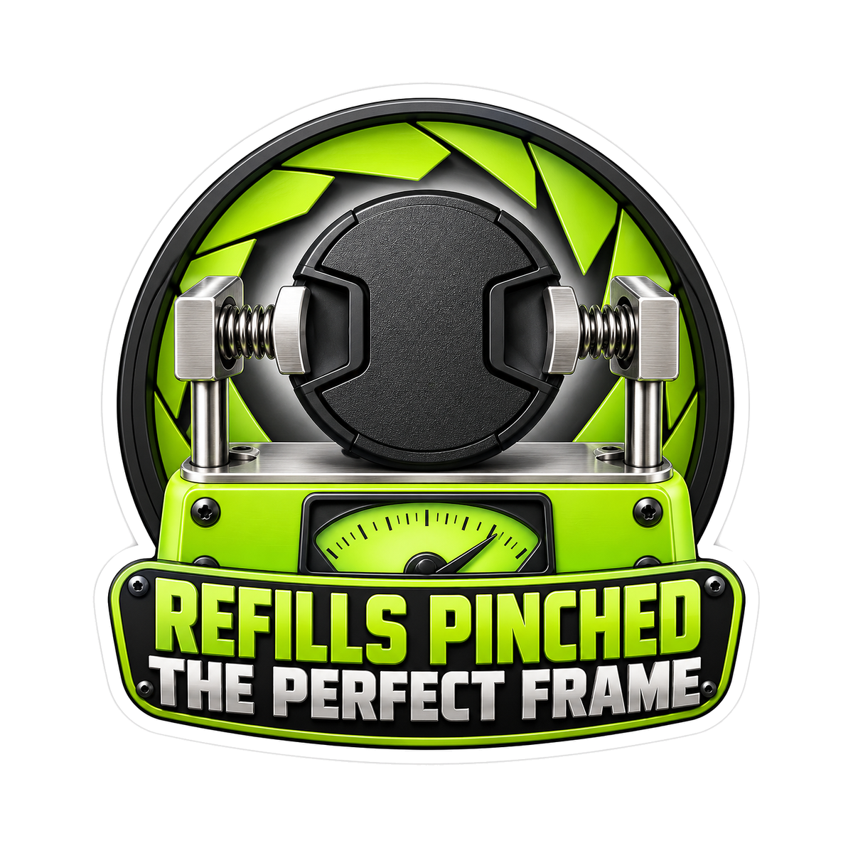 Black Camera Lens Cap in Green Gauge Art Vinyl Decal Stickers