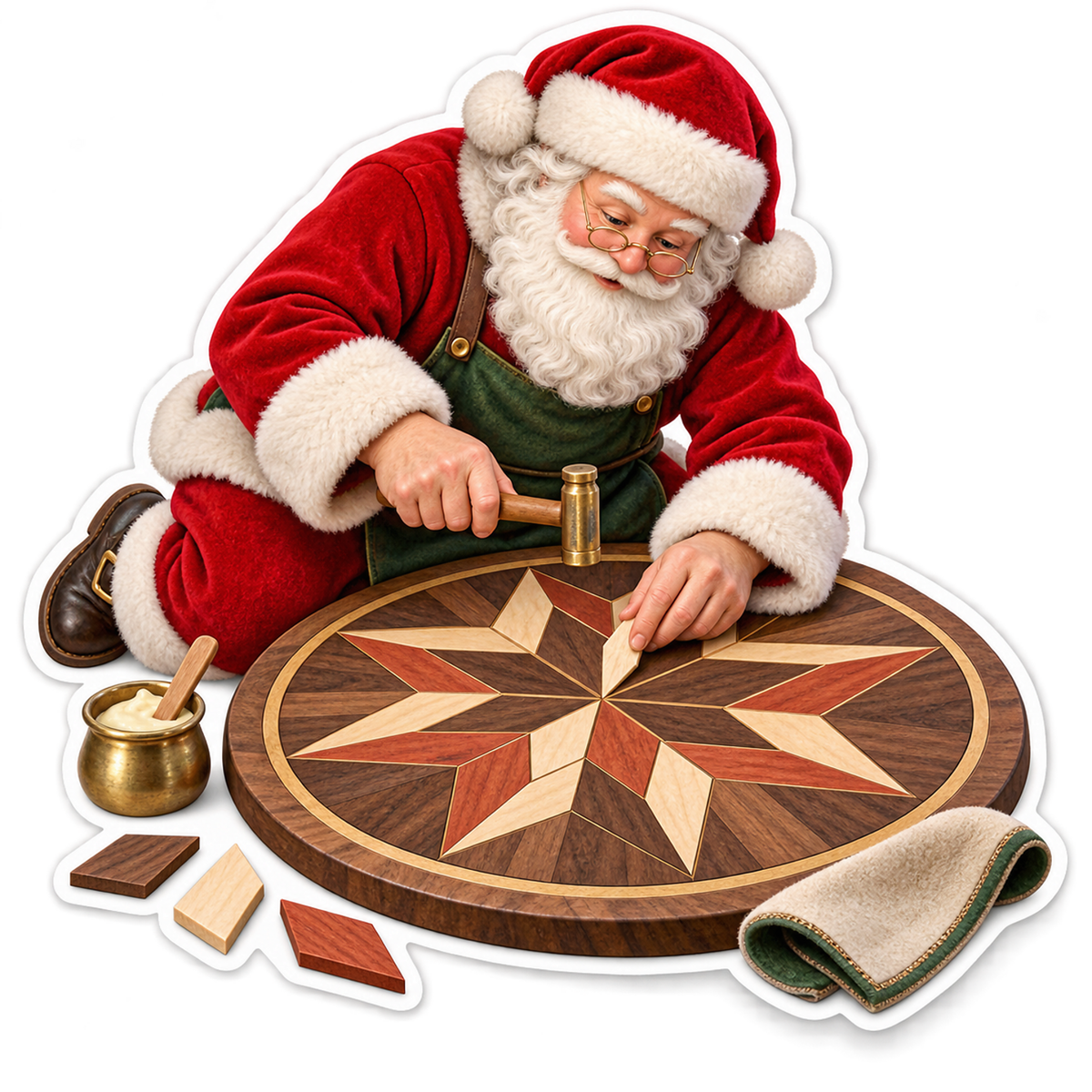 Santa Making a Wooden Star Panel Vinyl Decal Stickers