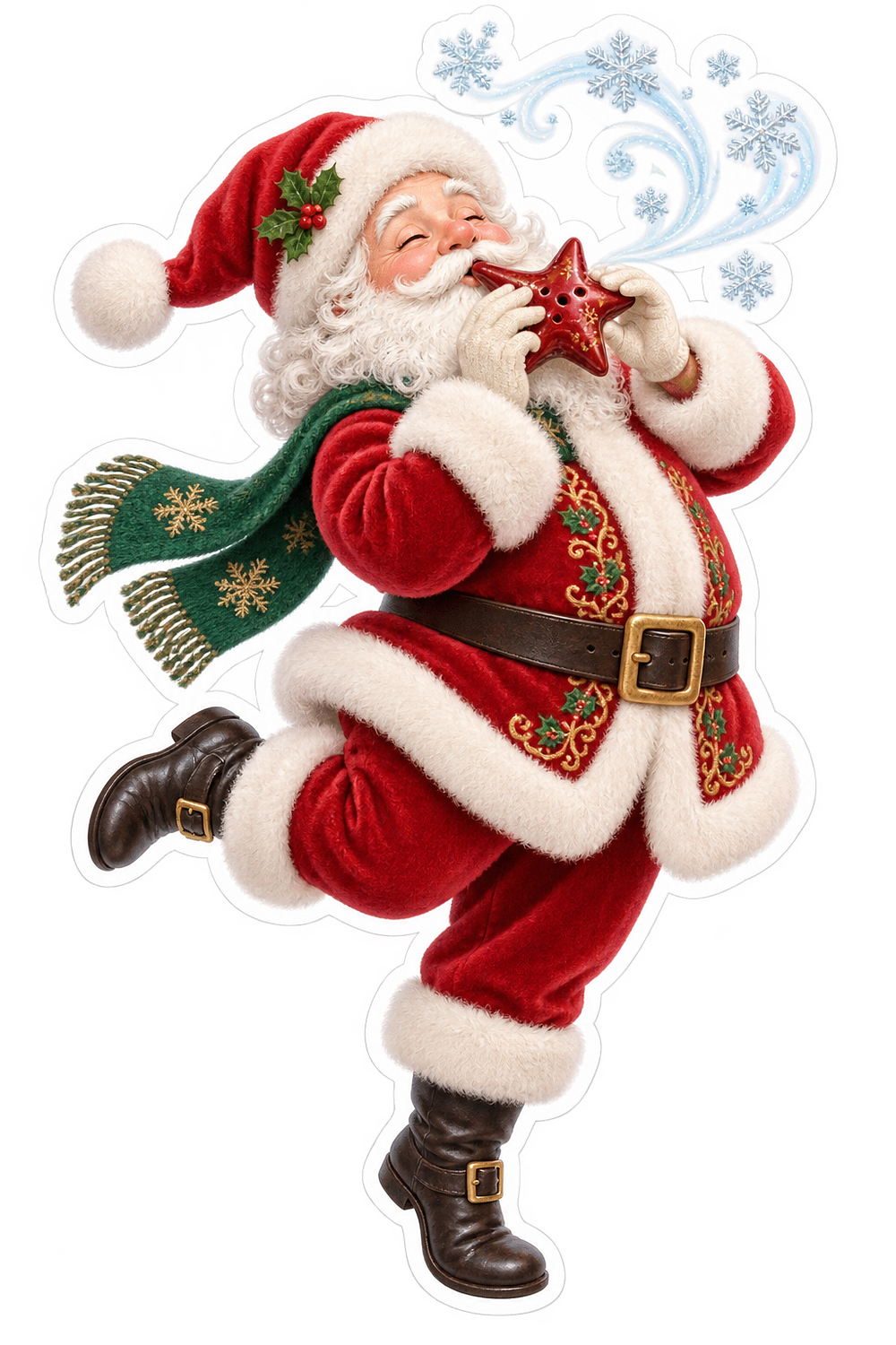 Santa Playing Red Star Shaped Flute Art Vinyl Decal Stickers