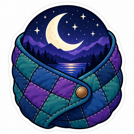 Quilted Blue Wrap Moon Landscape Vinyl Decal Stickers