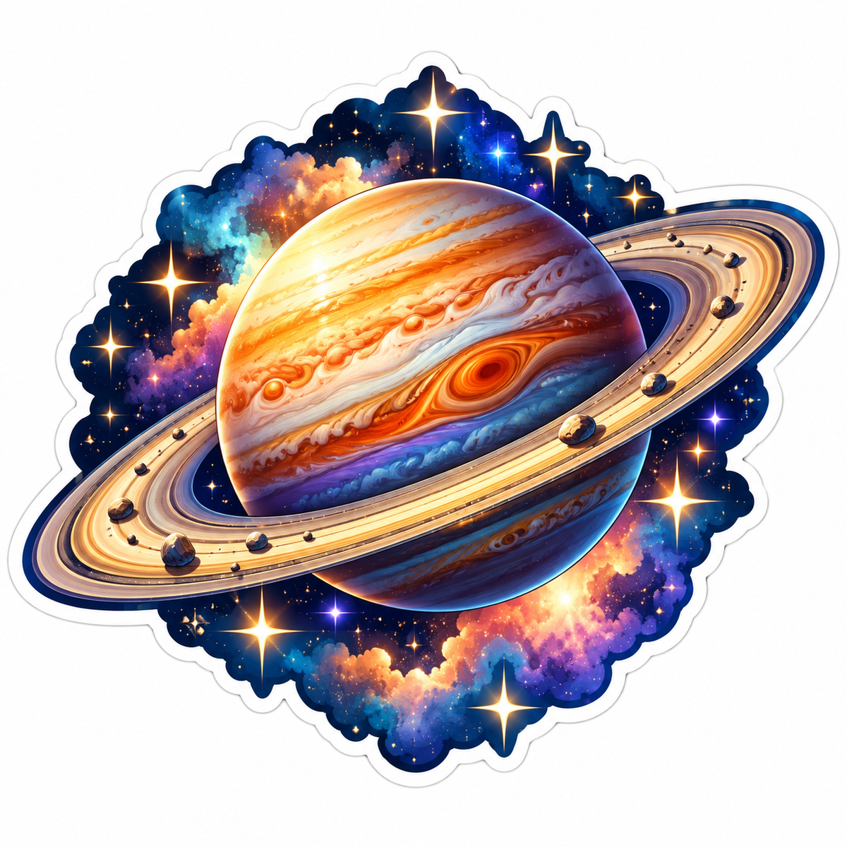 Striped Ringed Planet in Starry Clouds Vinyl Decal Stickers