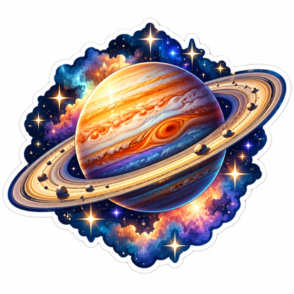 Striped Ringed Planet in Starry Clouds Vinyl Decal Stickers