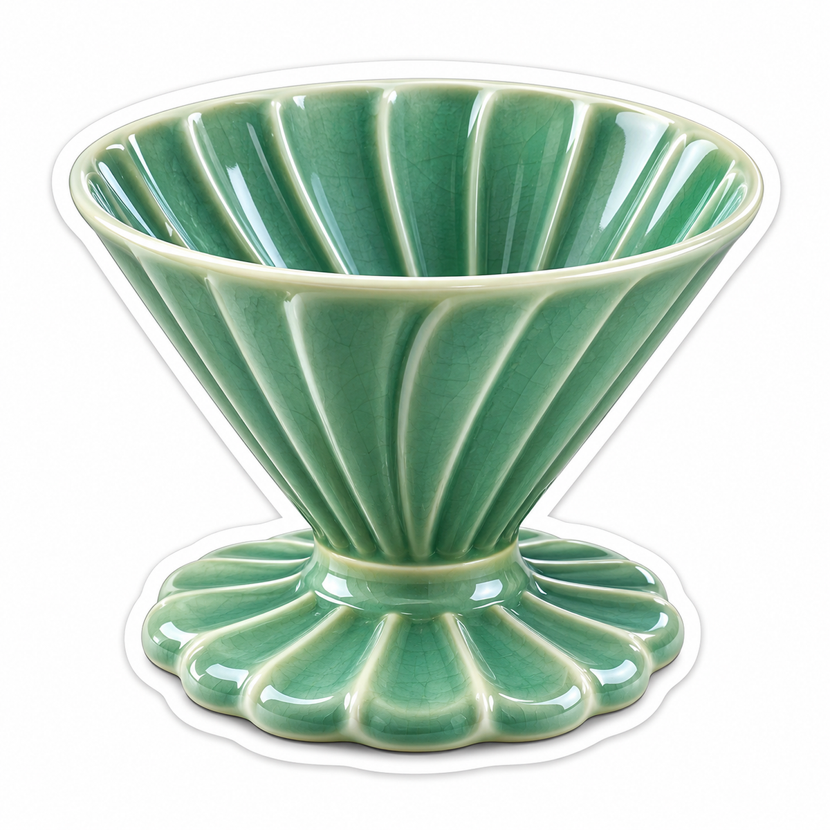 Fluted Green Ceramic Cone on Scalloped Foot Vinyl Decal Stickers