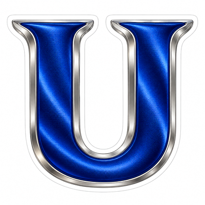 Royal Blue Satin Silver Border Letter U Vinyl Decal Stickers