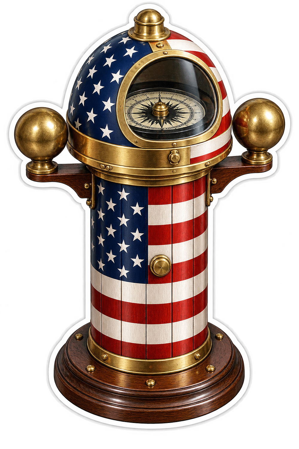 USA Flag Brass Nautical Compass Stand Art Vinyl Decal Stickers
