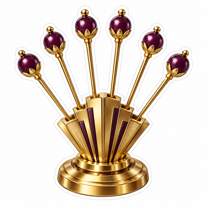 Gold Fan Stand with Burgundy Tipped Pins Vinyl Decal Stickers
