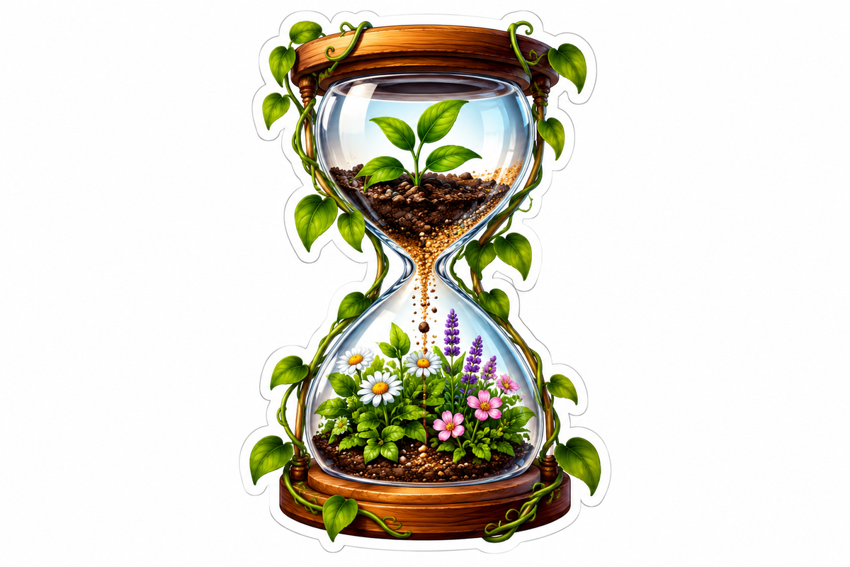 Glass Hourglass with Seedling and Flower Garden Vinyl Decal Stickers