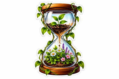 Glass Hourglass with Seedling and Flower Garden Vinyl Decal Stickers