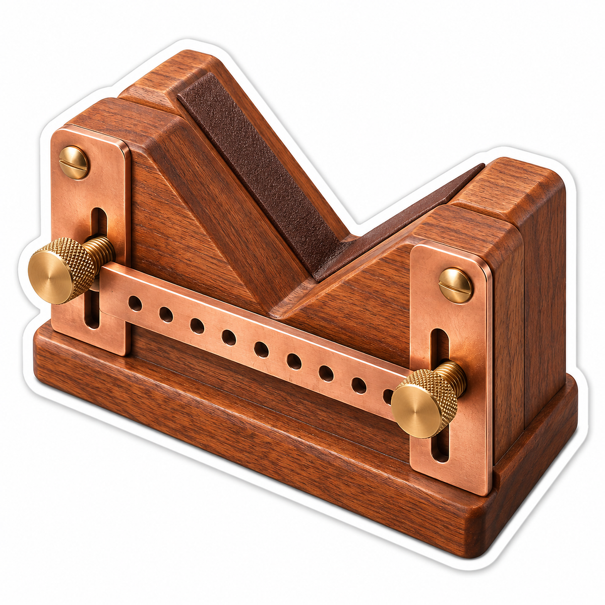 Wooden V Shaped Clamp with Copper Adjustment Bar Vinyl Decal Stickers