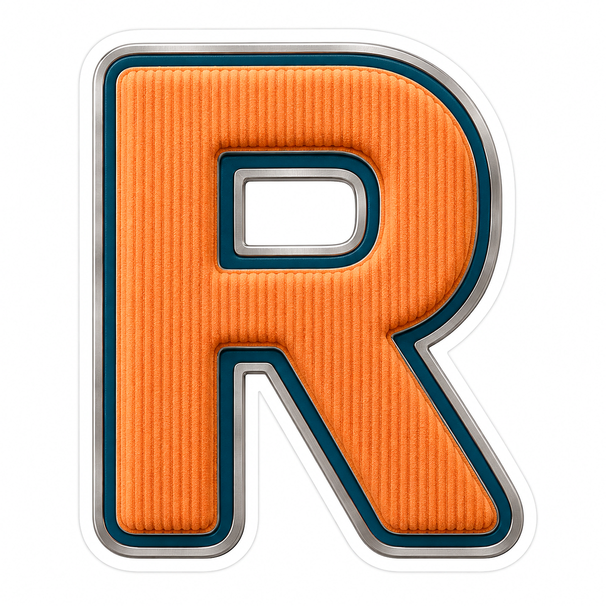 Orange Ribbed Letter R with Teal Trim Art Vinyl Decal Stickers