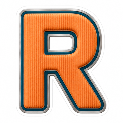 Orange Ribbed Letter R with Teal Trim Art Vinyl Decal Stickers