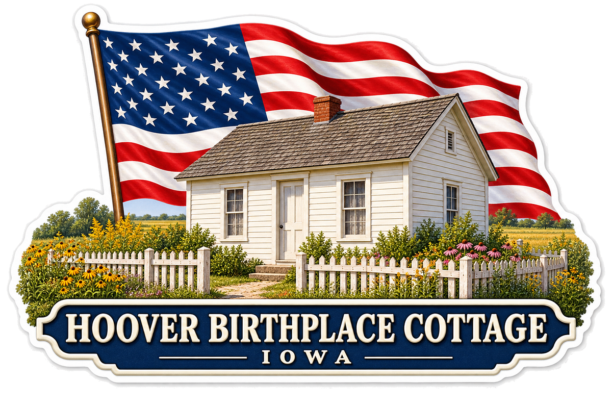 Hoover Birthplace Cottage USA Flag Vinyl Decal Stickers